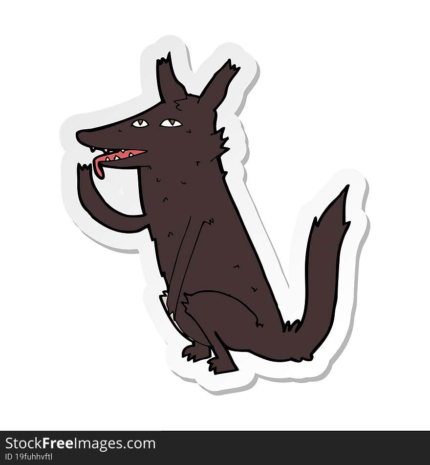 sticker of a cartoon wolf licking paw