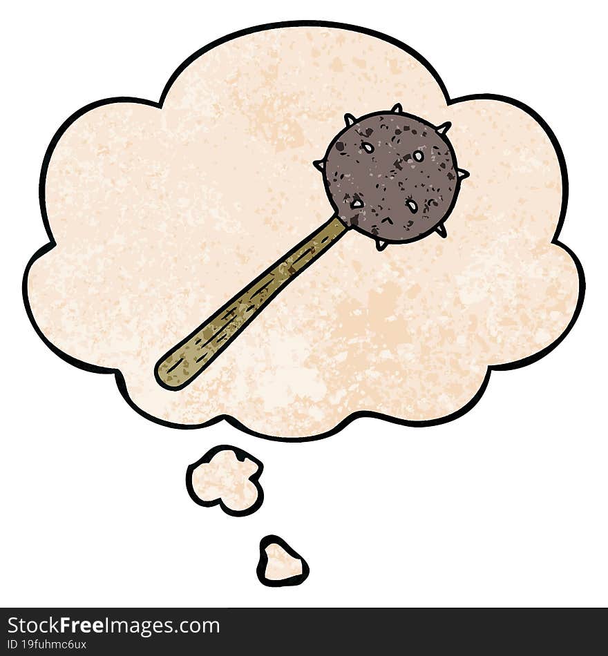 cartoon mace with thought bubble in grunge texture style. cartoon mace with thought bubble in grunge texture style