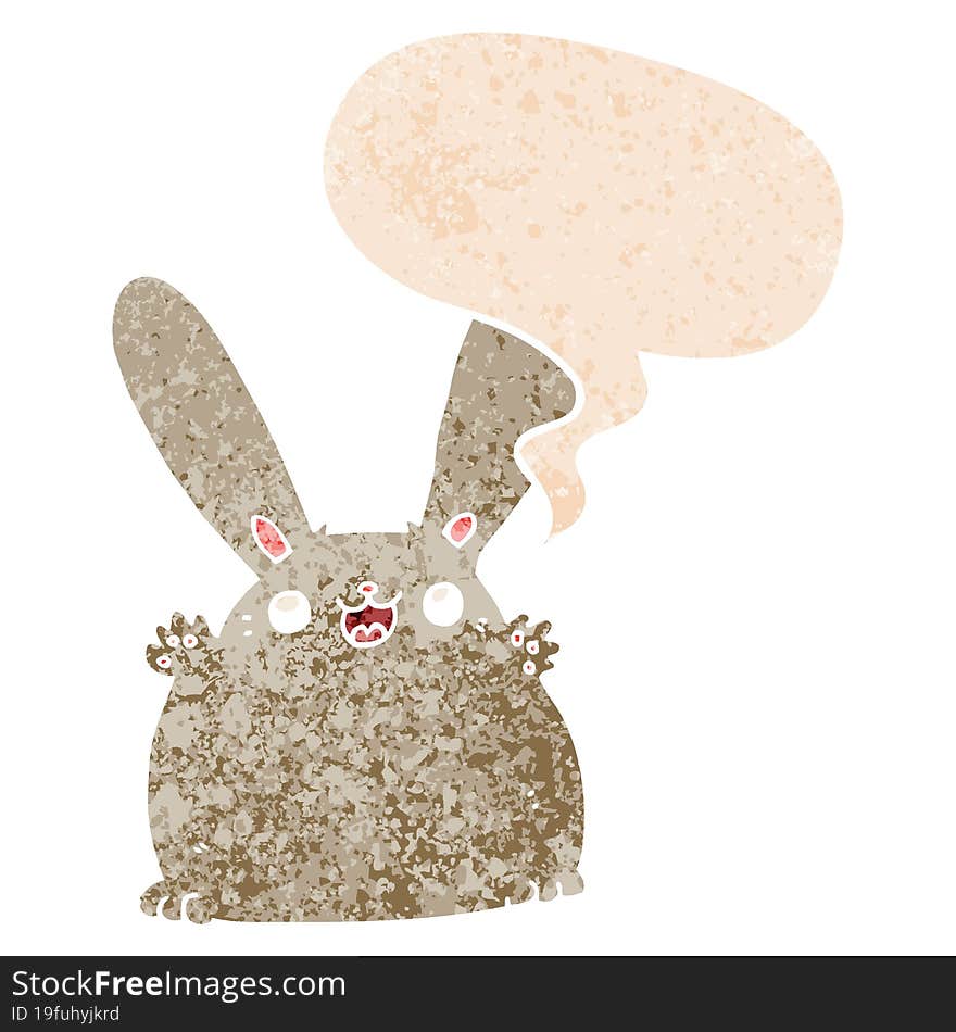 Cartoon Rabbit And Speech Bubble In Retro Textured Style