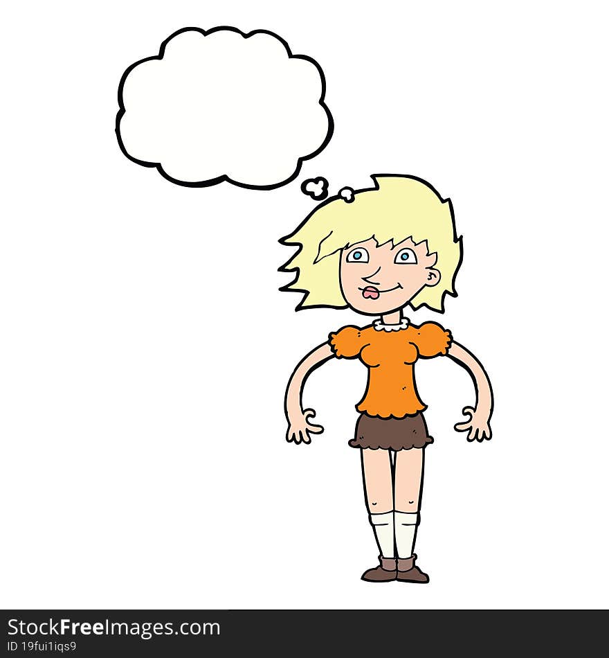 cartoon happy woman with thought bubble