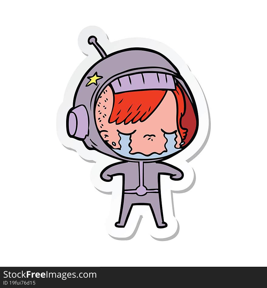 sticker of a cartoon crying astronaut girl