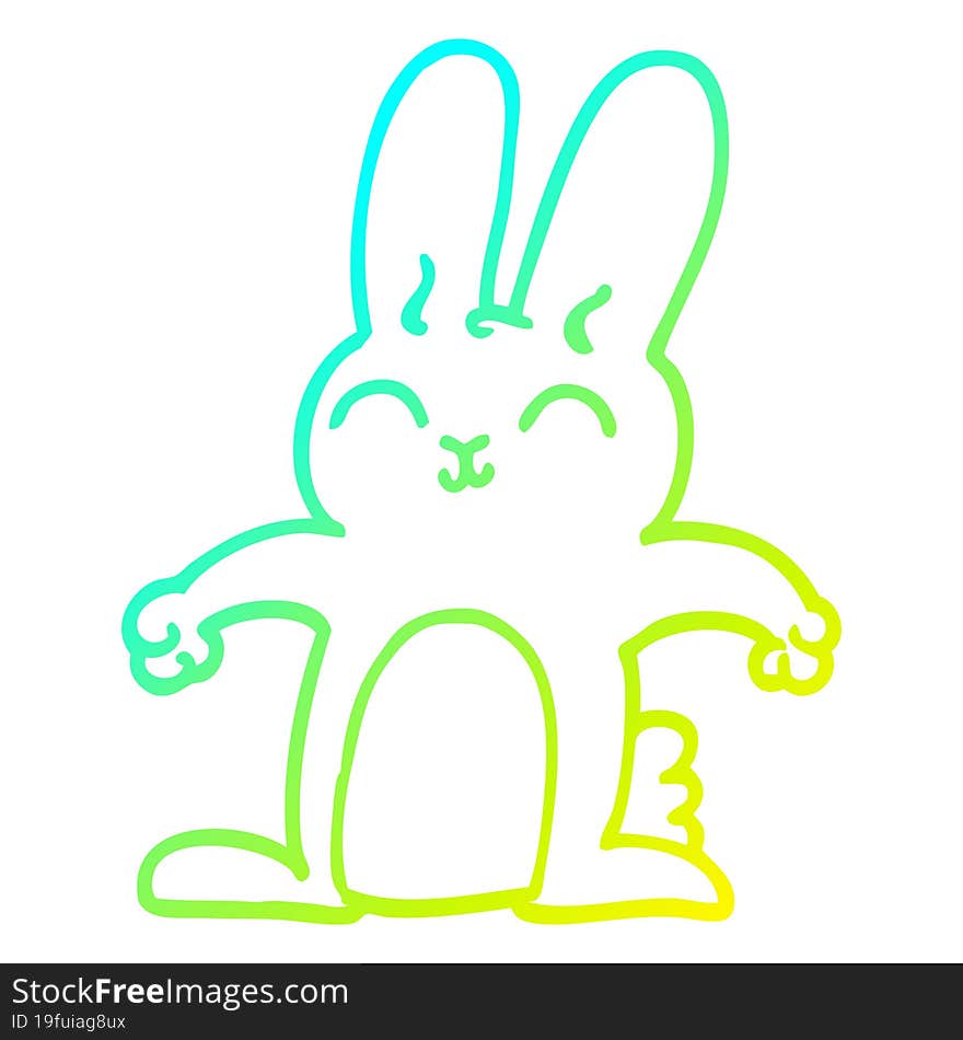 cold gradient line drawing of a happy cartoon rabbit