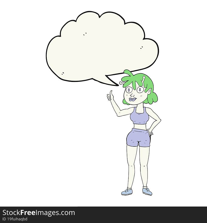 Speech Bubble Cartoon Alien Gym Girl