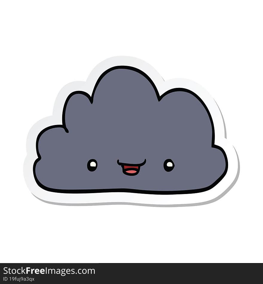 sticker of a cartoon tiny happy cloud