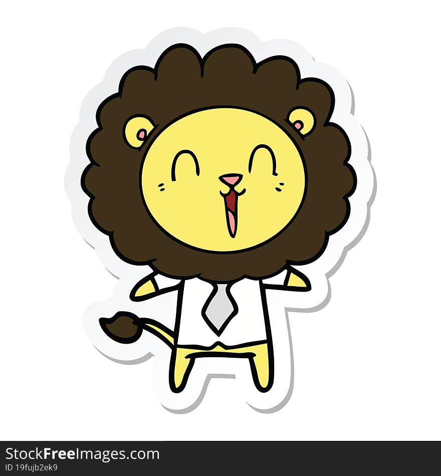 sticker of a laughing lion cartoon