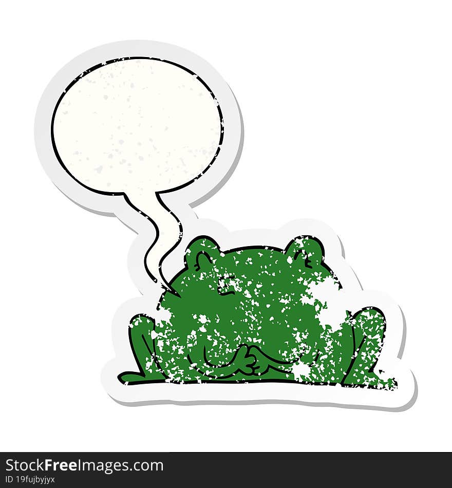 Cute Cartoon Frog And Speech Bubble Distressed Sticker