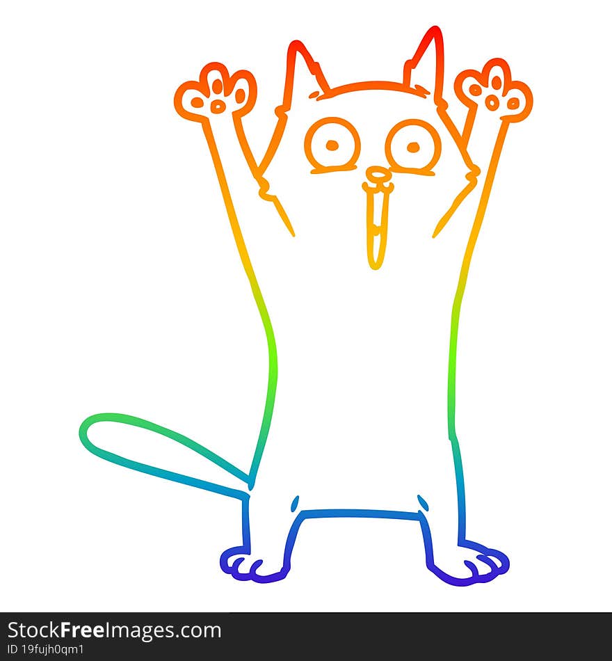 rainbow gradient line drawing of a cartoon happy cat