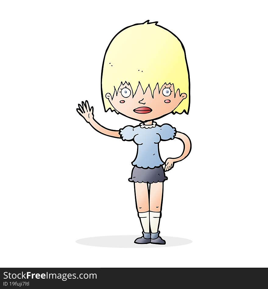 cartoon waving woman