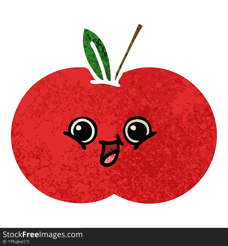 retro illustration style cartoon red apple