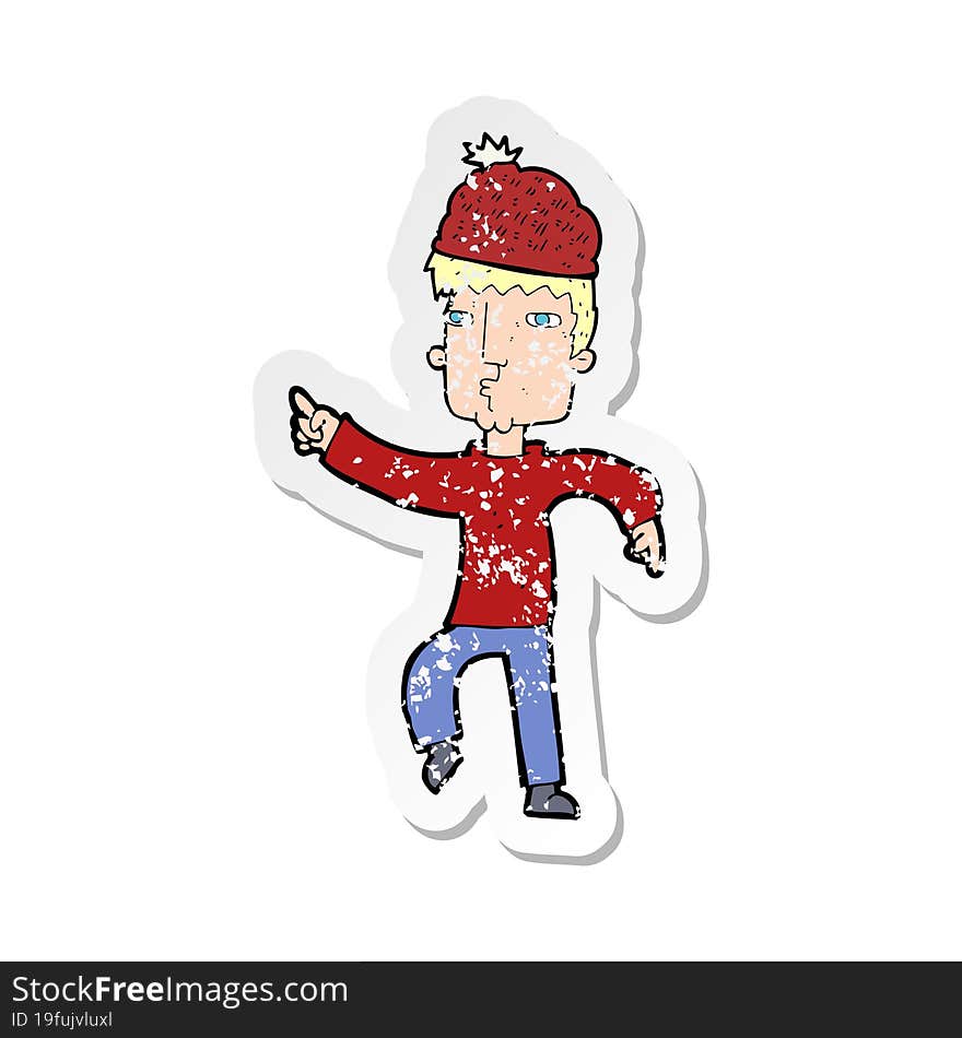 retro distressed sticker of a cartoon man in hat