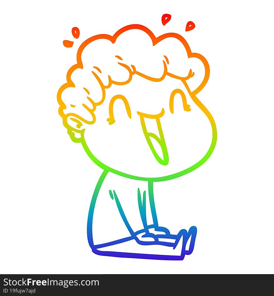 rainbow gradient line drawing of a cartoon happy man laughing