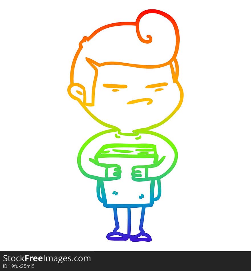 Rainbow Gradient Line Drawing Cartoon Cool Guy With Fashion Hair Cut