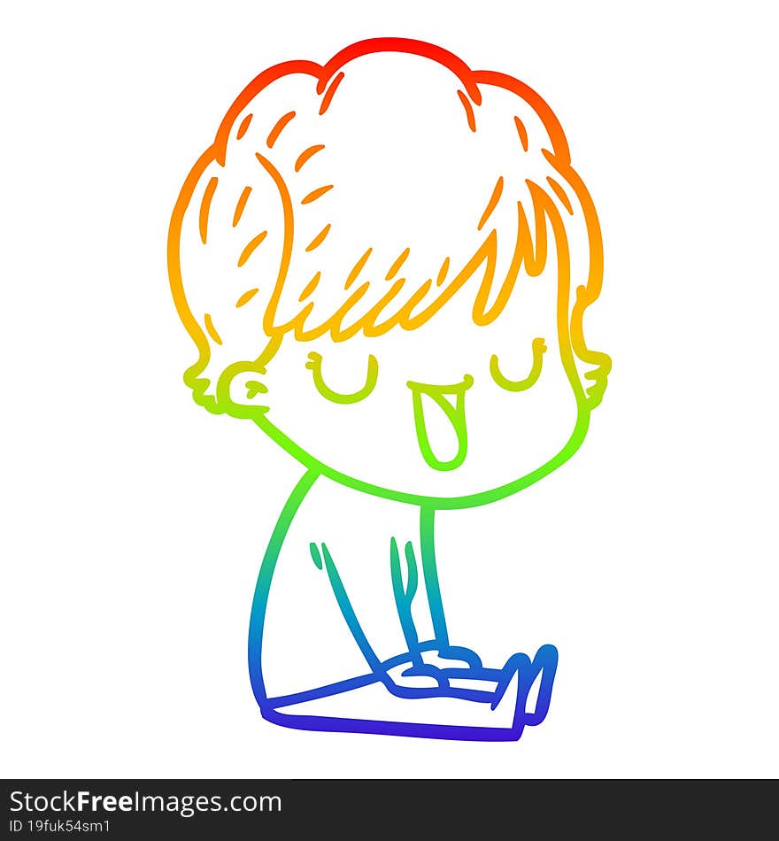 rainbow gradient line drawing of a cartoon woman talking