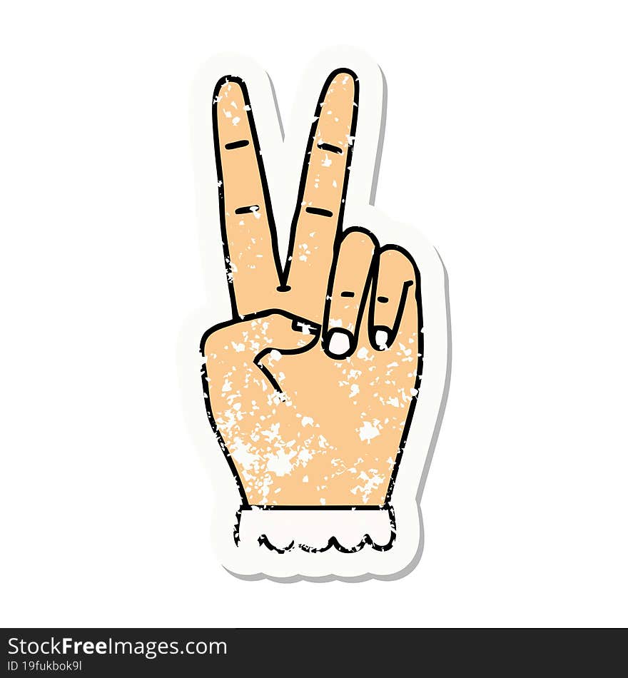 Peace Symbol Two Finger Hand Gesture Grunge Sticker