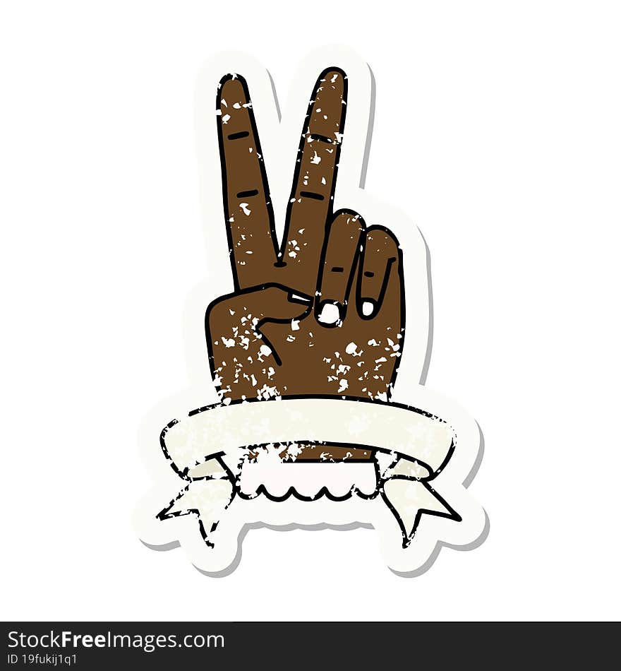 peace two finger hand gesture with banner illustration