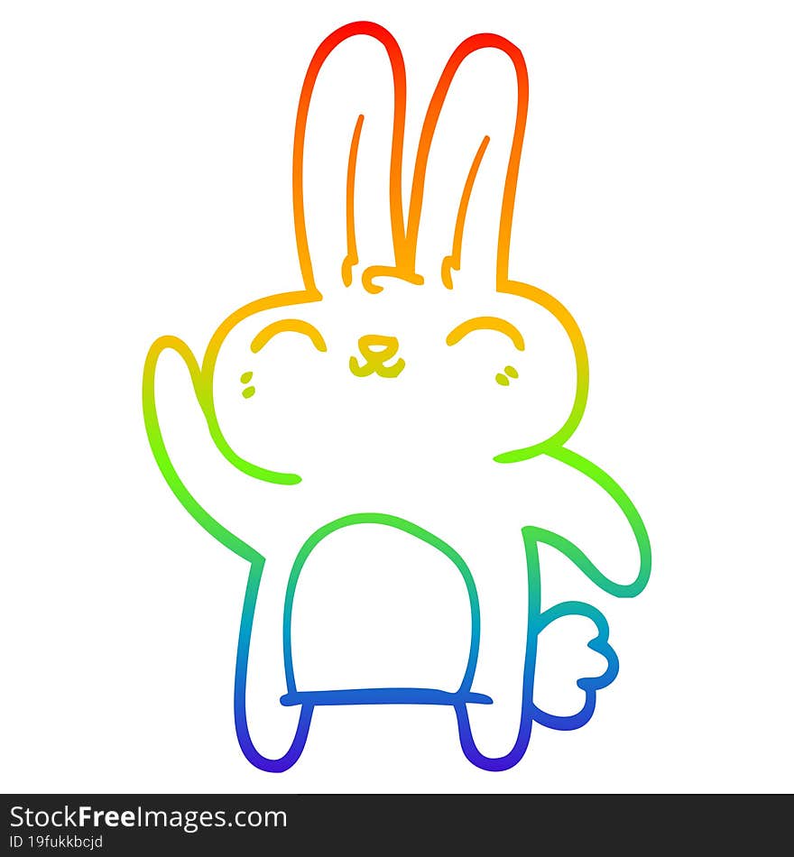 rainbow gradient line drawing of a cartoon happy rabbit