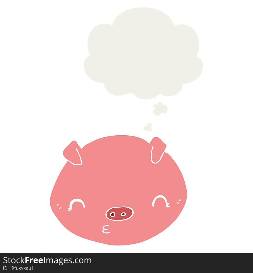 cartoon pig and thought bubble in retro style