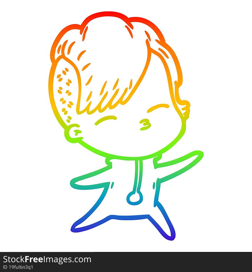 rainbow gradient line drawing cartoon squinting girl