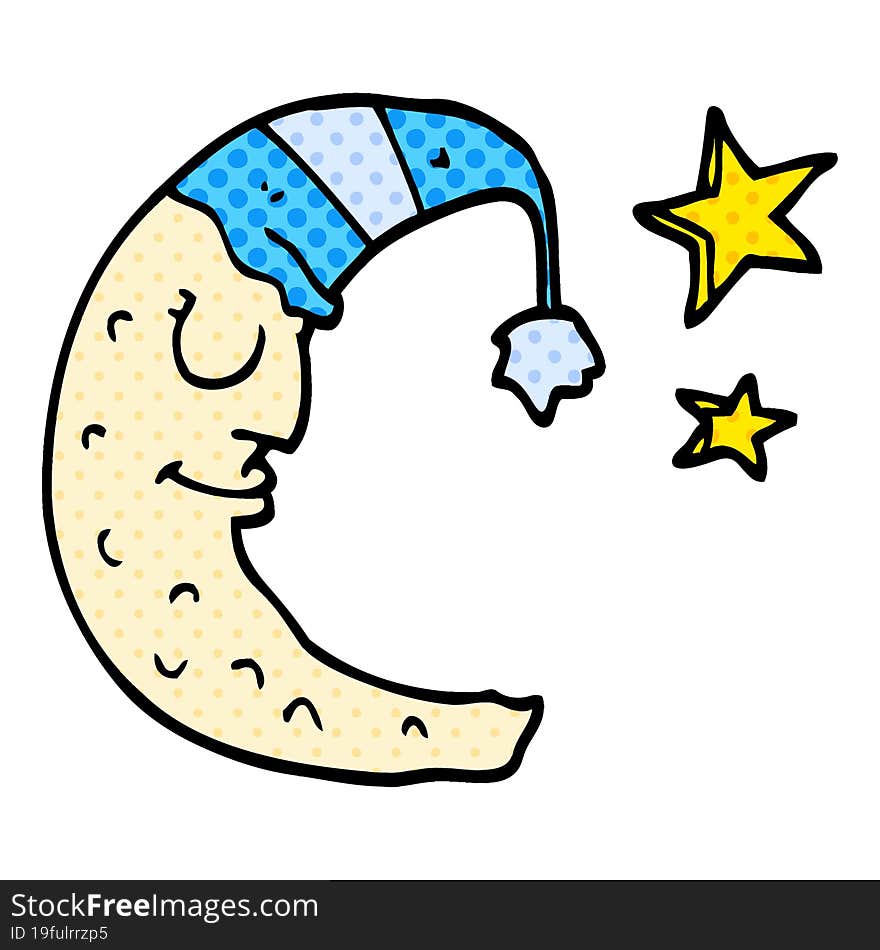 cartoon doodle moon with sleeping cap