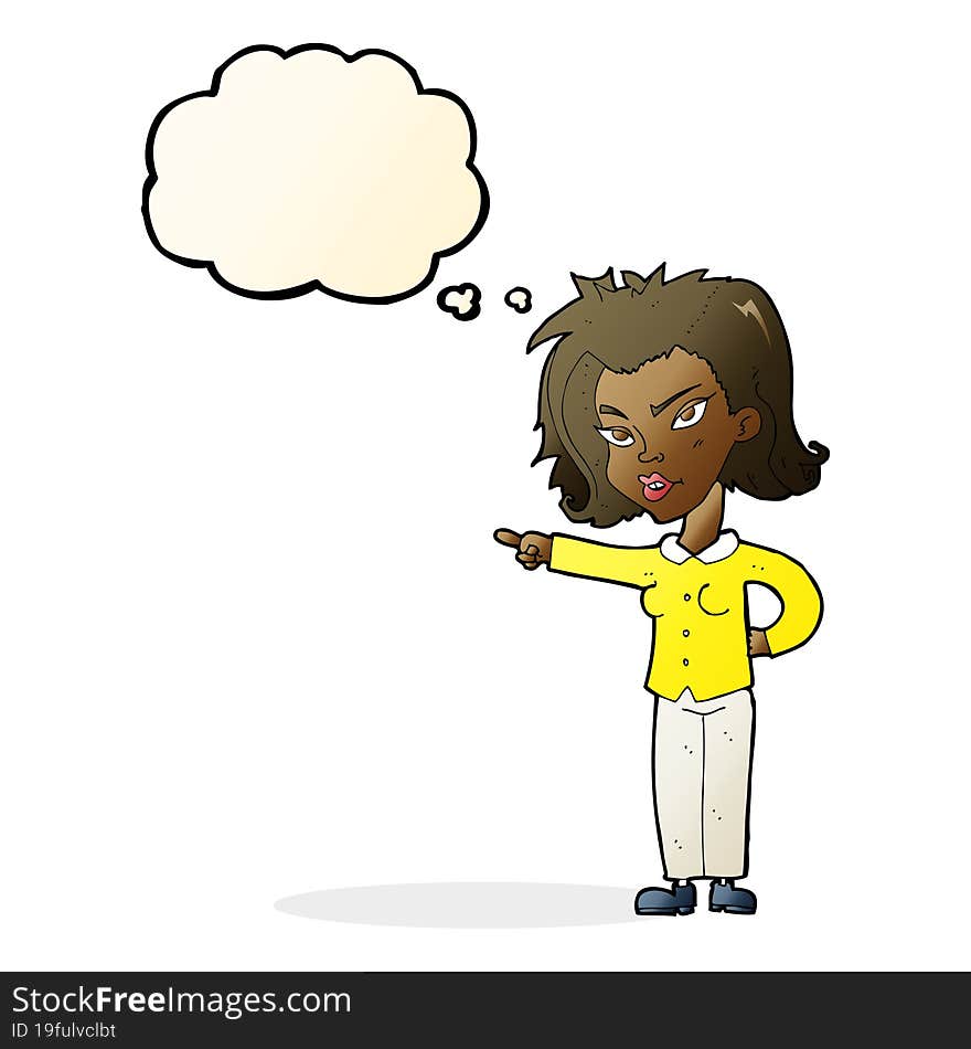 Cartoon Woman Pointing With Thought Bubble