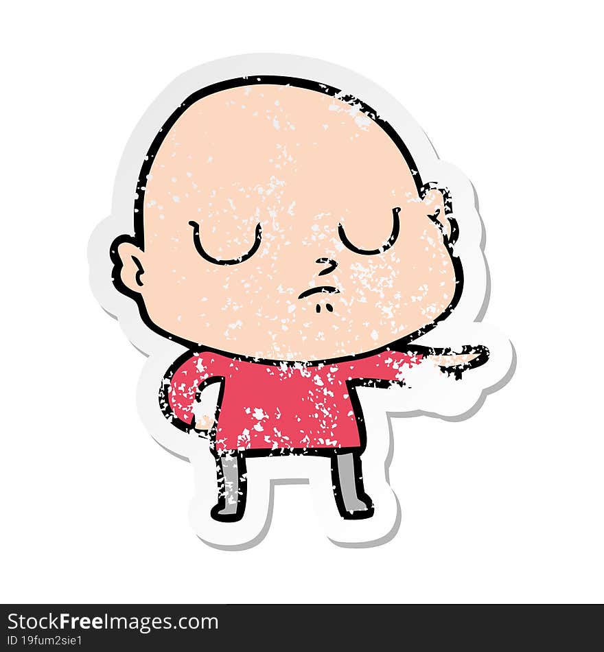 distressed sticker of a cartoon bald man