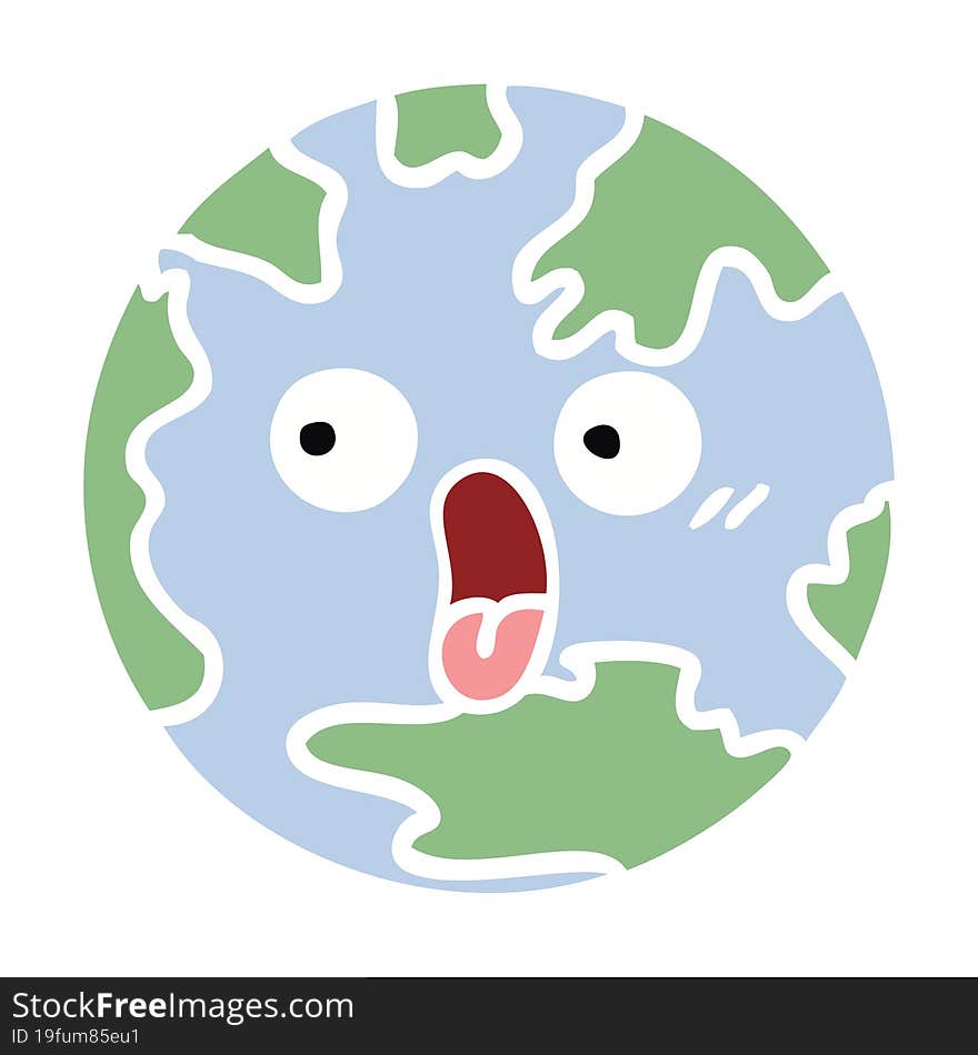 Flat Color Retro Cartoon Planet Earth