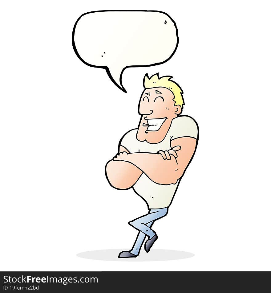 cartoon muscle guy with speech bubble