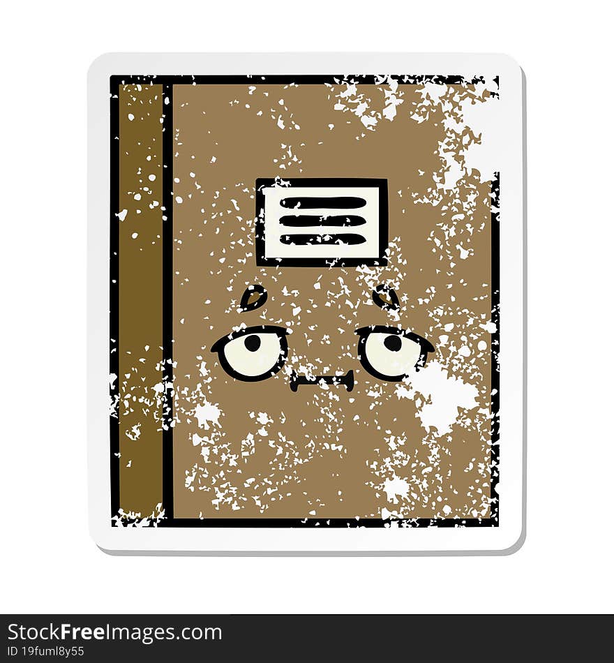 distressed sticker of a cute cartoon notebook