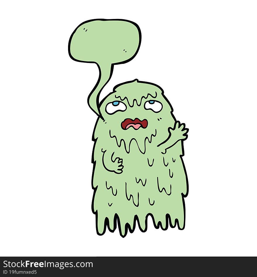 gross cartoon ghost with speech bubble