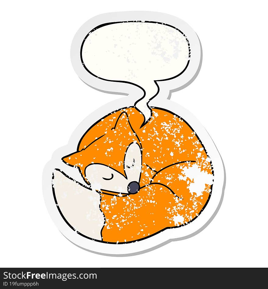 cartoon sleeping fox and speech bubble distressed sticker