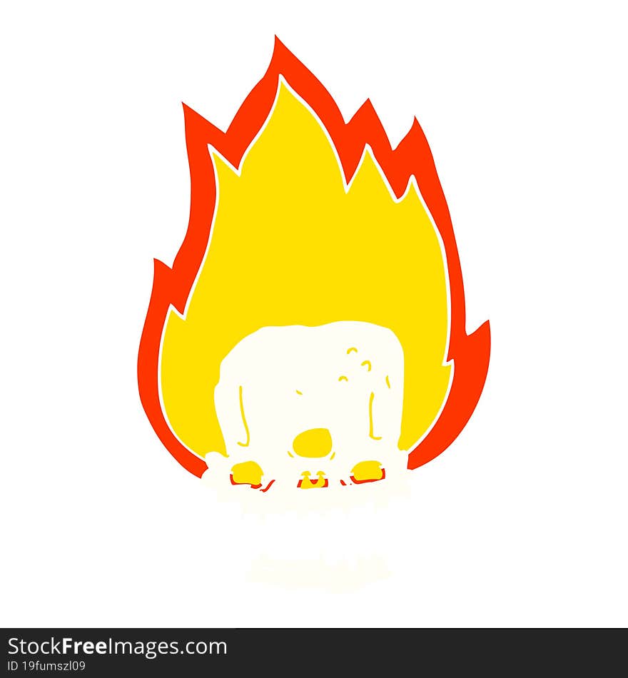 spooky flat color style cartoon flaming skull