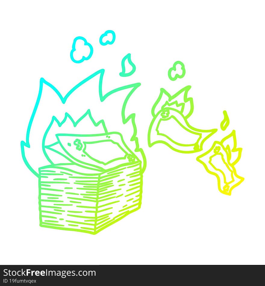 cold gradient line drawing burning money cartoon