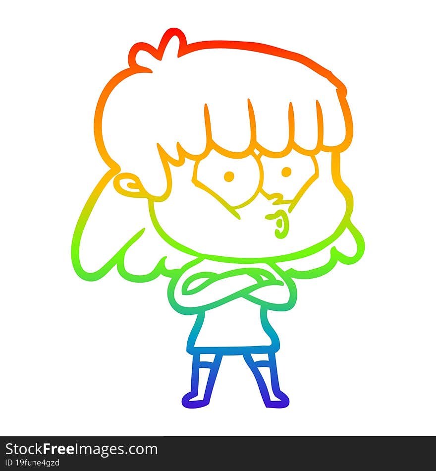 rainbow gradient line drawing cartoon whistling girl