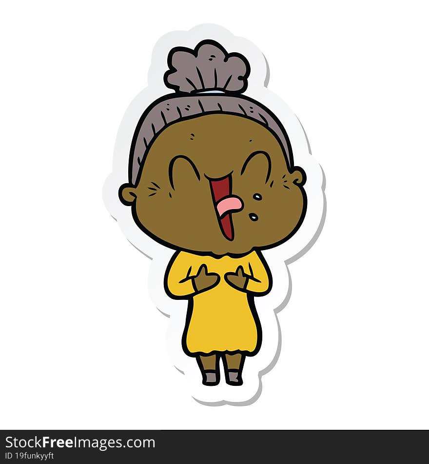 sticker of a cartoon happy old woman