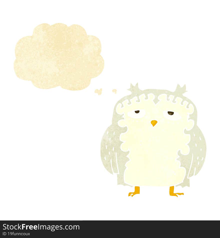 cartoon wise old owl with thought bubble