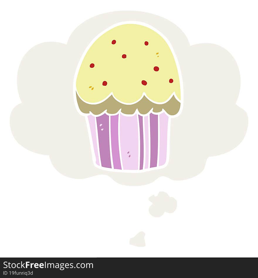 cartoon cupcake with thought bubble in retro style