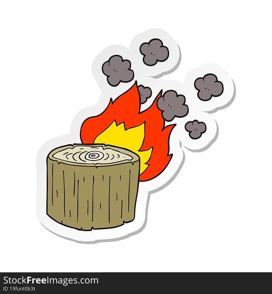 sticker of a cartoon burning log