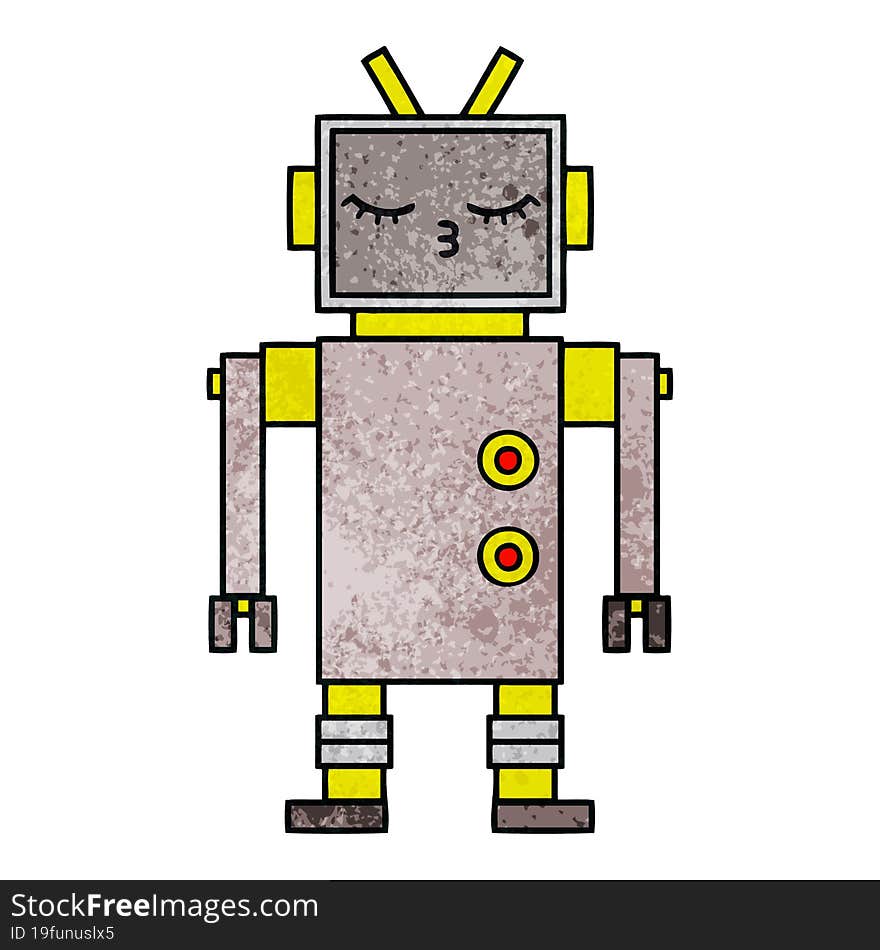 retro grunge texture cartoon robot