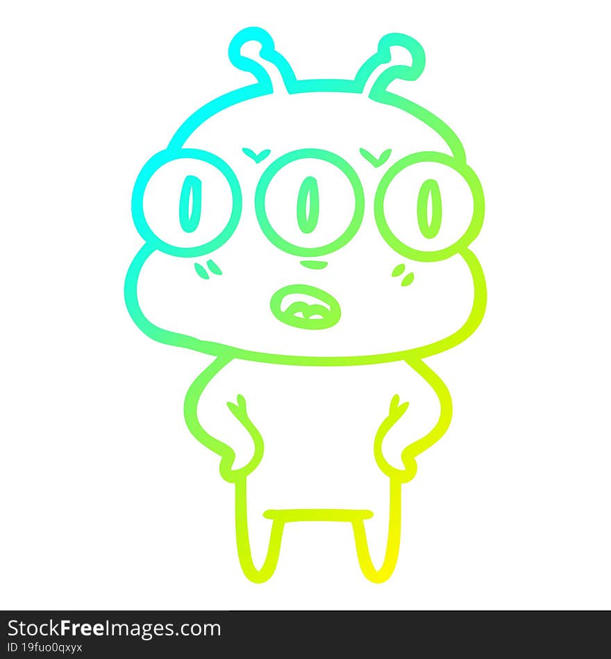 cold gradient line drawing of a annoyed three eyed alien