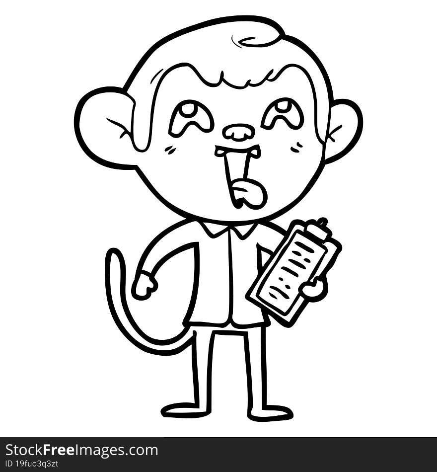 crazy cartoon monkey with clipboard. crazy cartoon monkey with clipboard