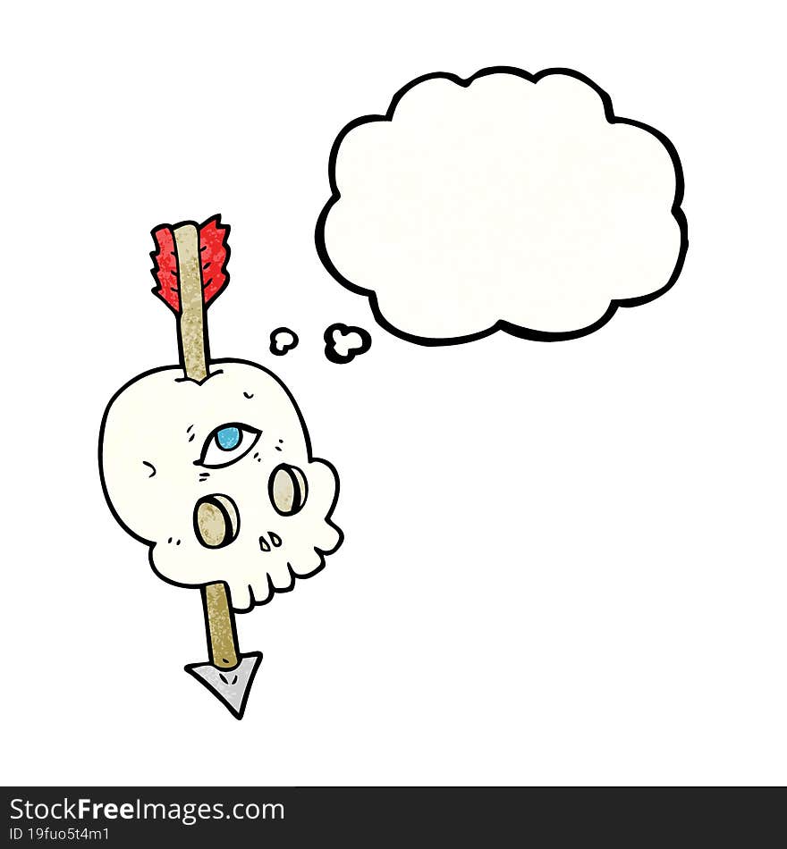 Thought Bubble Textured Cartoon Magic Skull With Arrow Through Brain