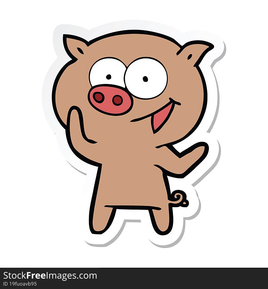 Sticker Of A Cheerful Pig Cartoon