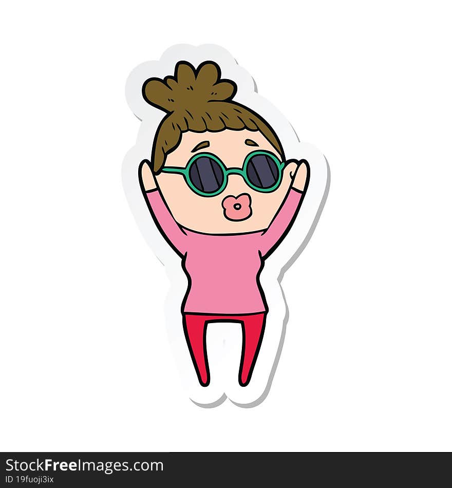 Sticker Of A Cartoon Woman Wearing Sunglasses