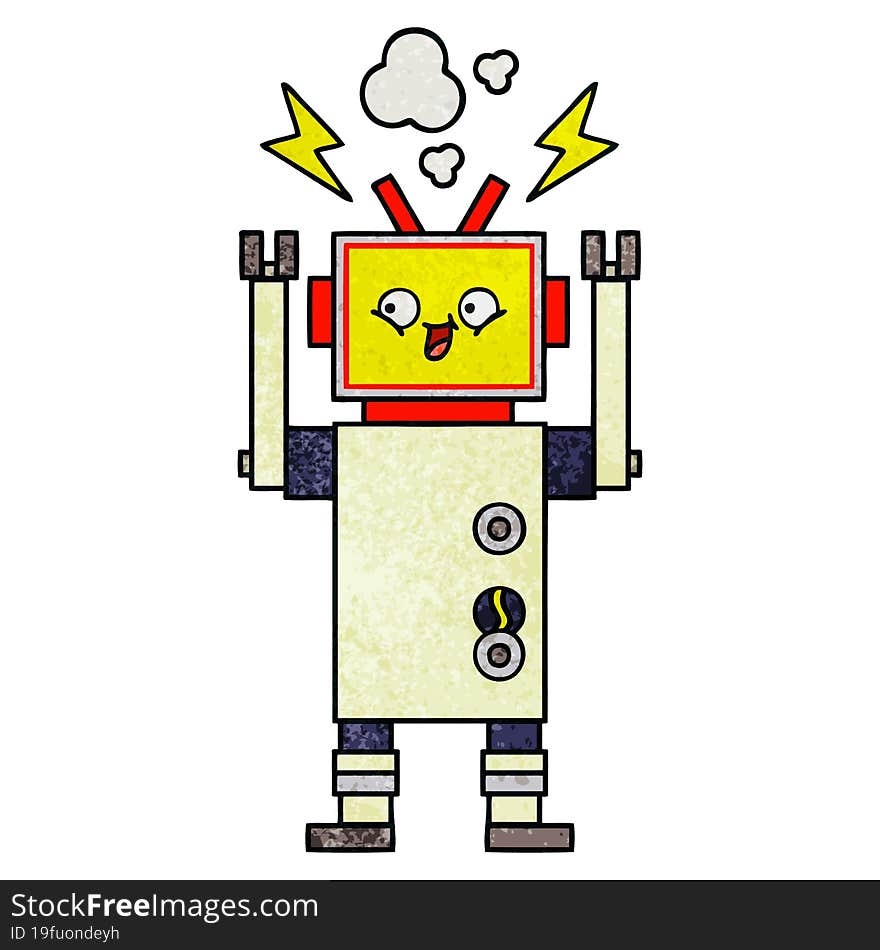 retro grunge texture cartoon dancing robot