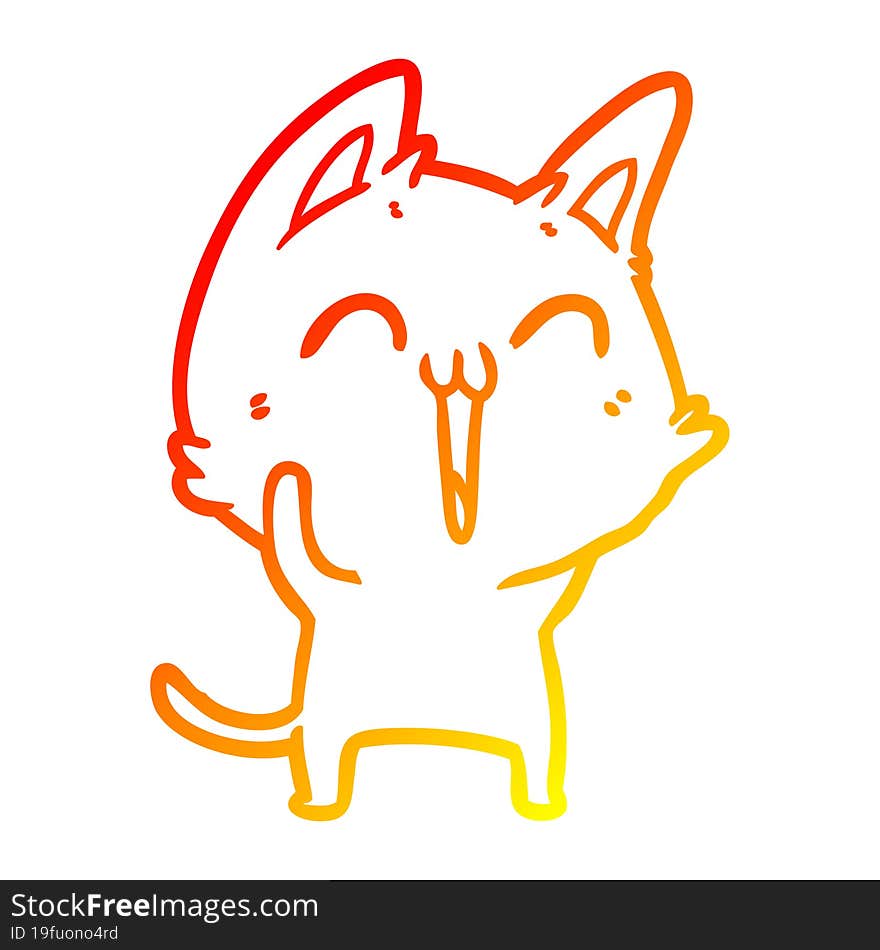 warm gradient line drawing of a happy cartoon cat