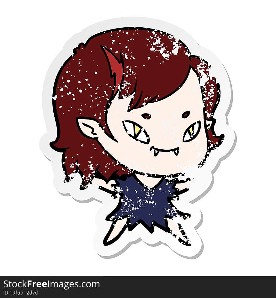 distressed sticker of a cartoon friendly vampire girl