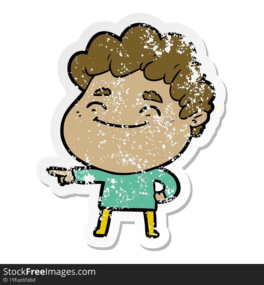 Distressed Sticker Of A Cartoon Friendly Man