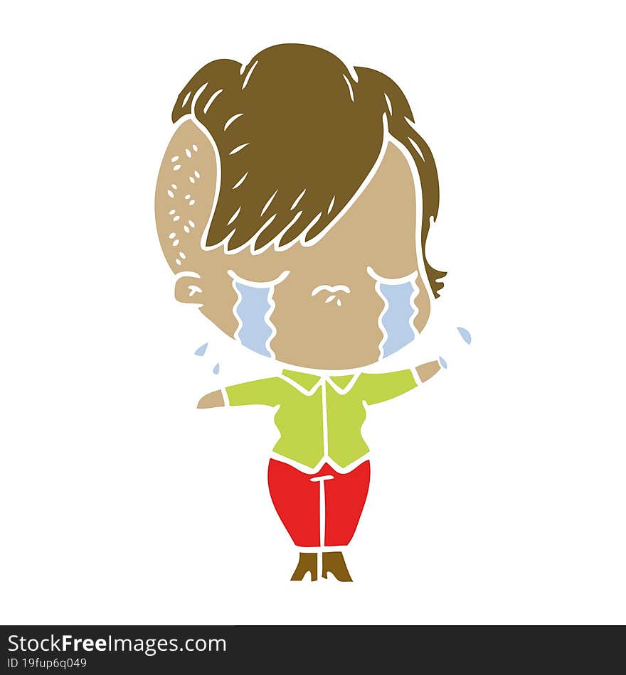 flat color style cartoon crying girl