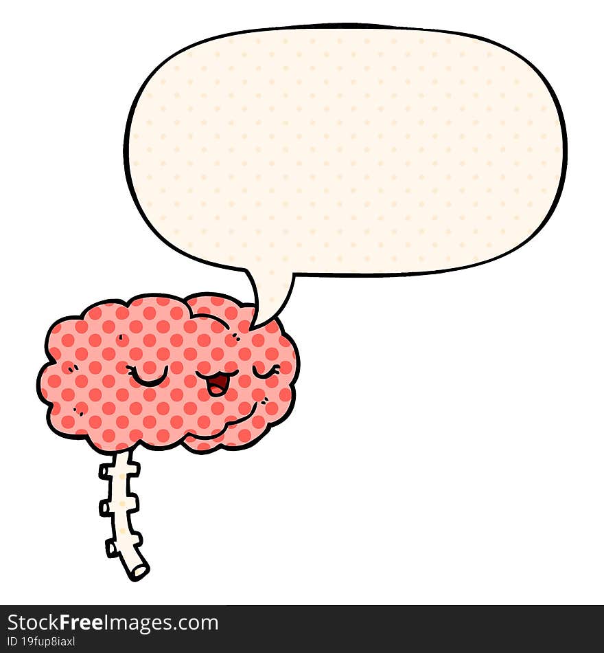 happy cartoon brain and speech bubble in comic book style