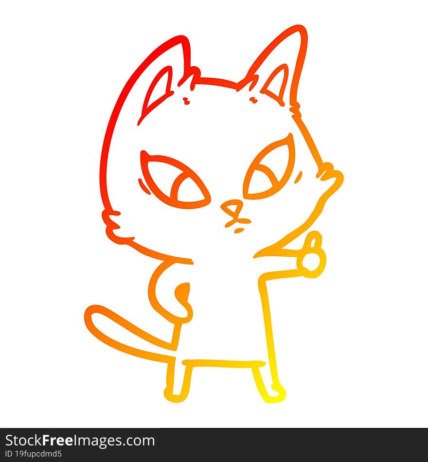 warm gradient line drawing of a confused cartoon cat